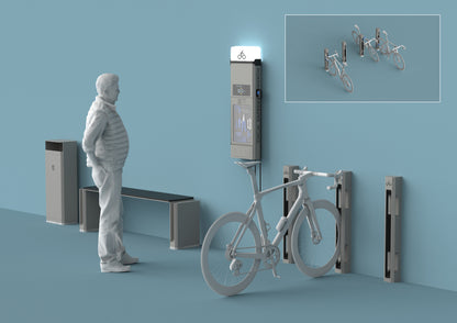 Self-service bicycle repair station.