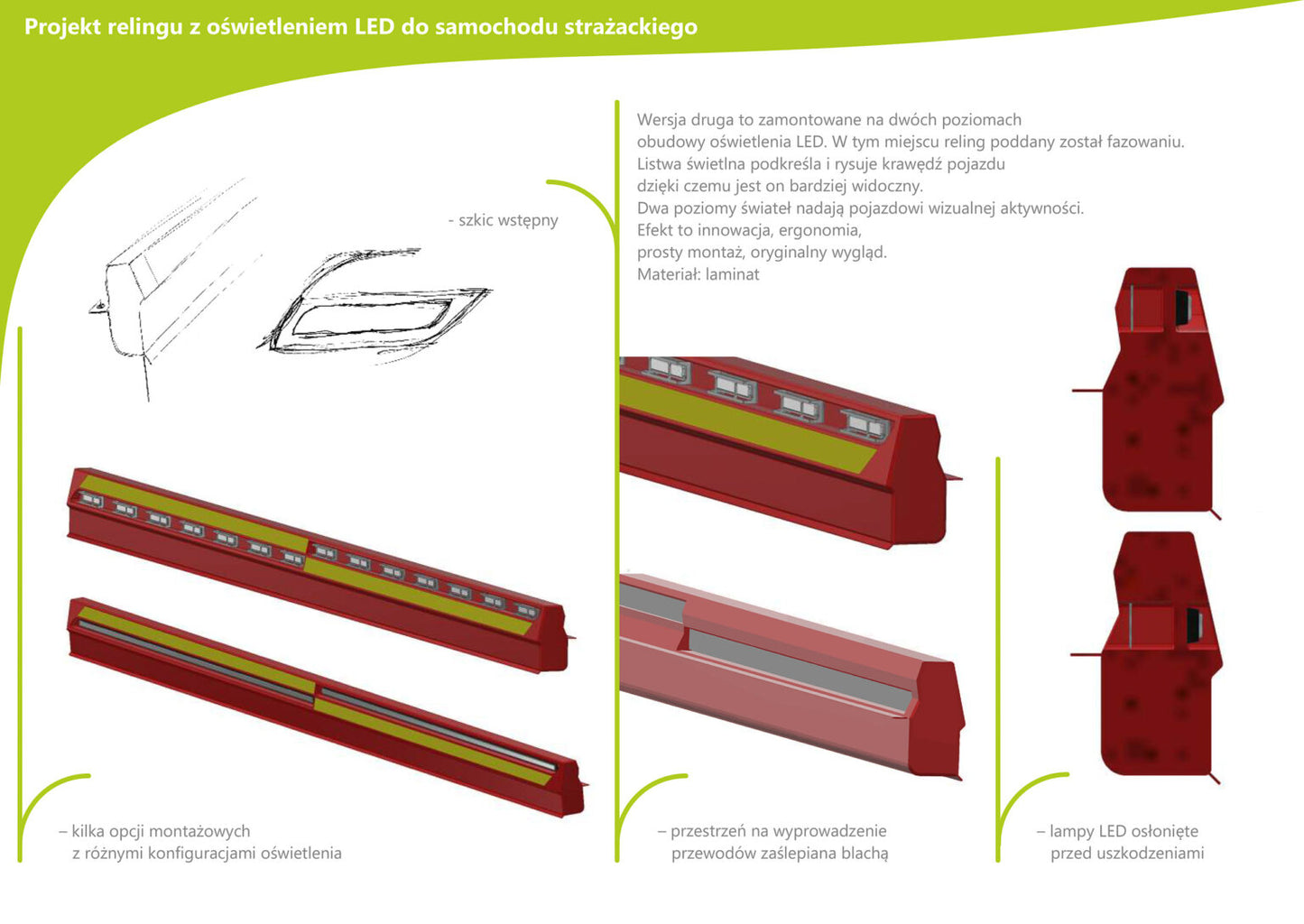 Projekt relingu z oświetleniem LED do samochodu strażackiego