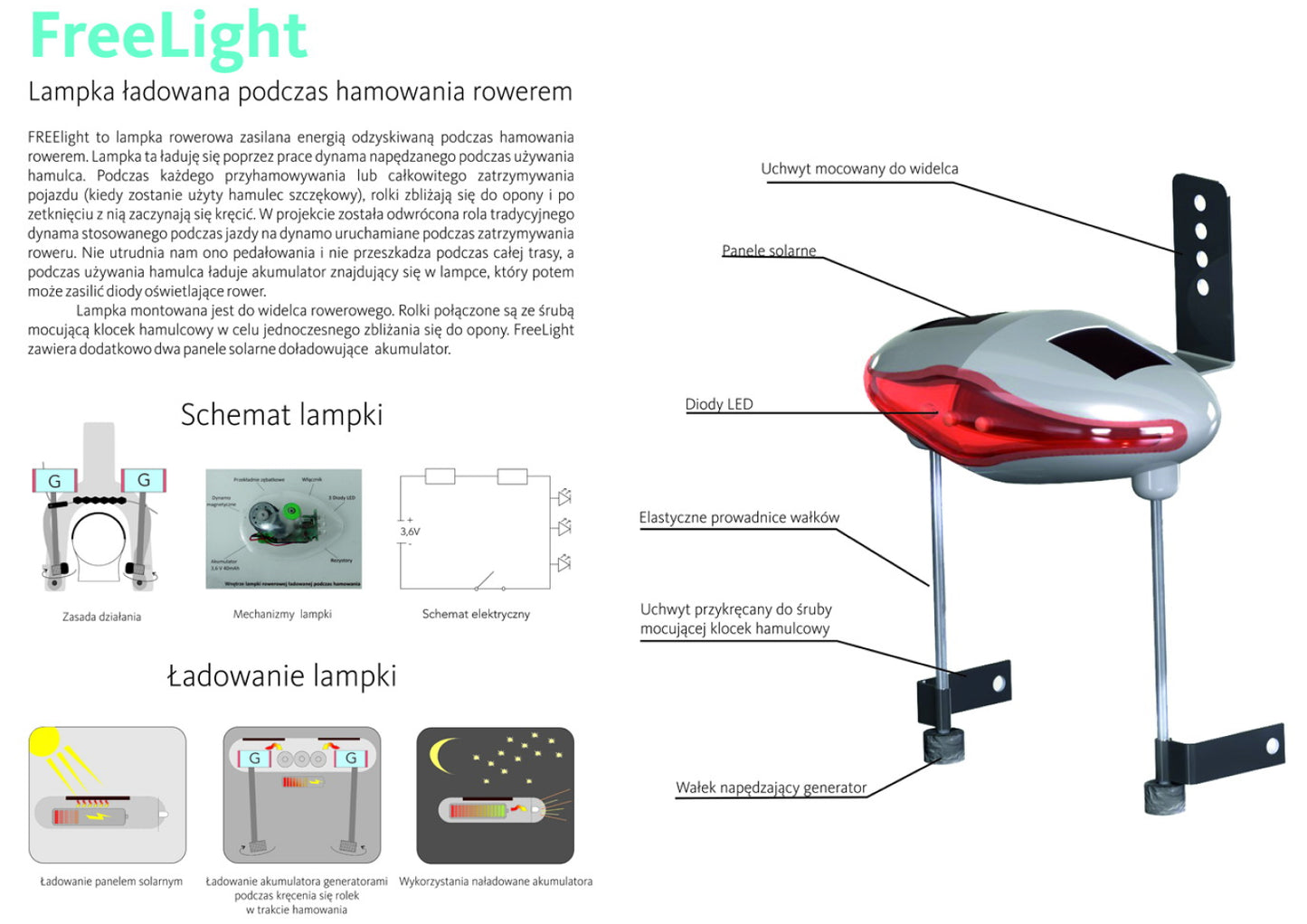 FREELIGHT lampka rowerowa ładująca się podczas hamowania