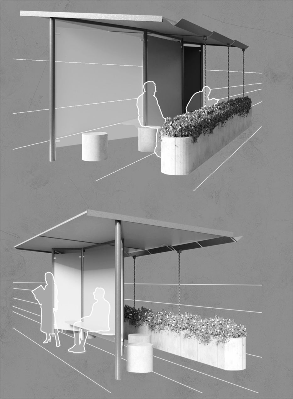 a bus stop with two faces